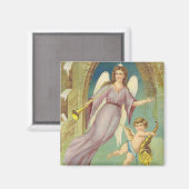 Aimant Noël vintage, ange victorien avec chérubin (Recto/Verso)