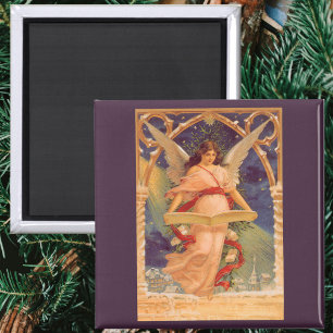 Aimant Noël vintage, ange victorien lisant la Bible