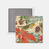 Aimant Noël vintage avec oiseau et fleurs (Recto/Verso)