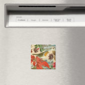 Aimant Noël vintage avec oiseau et fleurs (In Situ (Lave-vaisselle))