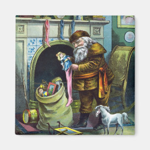 Aimant Noël vintage, bas du Père Noël avec jouets