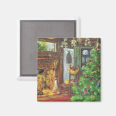 Aimant Noël vintage, chalet confortable avec cheminée (Recto/Verso)