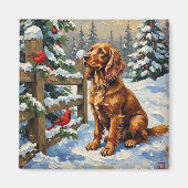 Aimant Noël Vintage Cocker Spaniel et cardinaux (Devant)