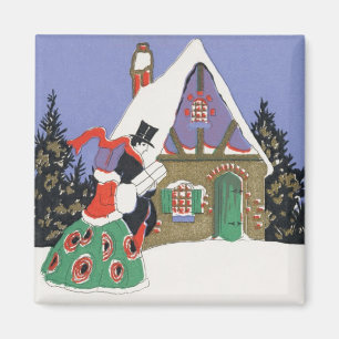Aimant Noël vintage, couple victorien allant à une fête