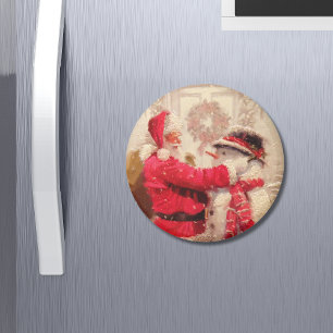 Aimant Noël vintage du Père Noël Snowman