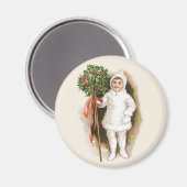 Aimant Noël vintage, fille victorienne avec Holly (Recto/Verso)