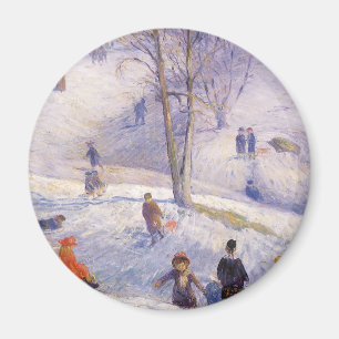 Aimant Noël vintage, glissade, Central Park Glackens
