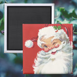 Aimant Noël Vintage, Jolly Winking Père Noël<br><div class="desc">Illustration vintage Design de Noël avec un joyeux Père Noël joyeux,  portant un casquette et en train de se baigner comme s'il avait un secret. Ho,  ho,  ho,  Joyeux Noël !</div>