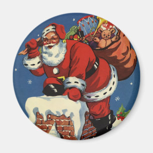 Aimant Noël vintage, le Père Noël descend Chimney avec jo