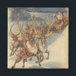 Aimant Noël vintage le père noël Sleigh avec le renne<br><div class="desc">Scène victorienne de vacances de Joyeux Noël d'illustration vintage comportant le père noël et son renne livrant des jouets le réveillon de Noël. Père Noël vole au-dessus de la neige une nuit fraîche d'hiver avec une pleine lune dans le ciel.</div>