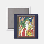 Aimant Noël vintage, Père Noël en Forêt (Recto/Verso)