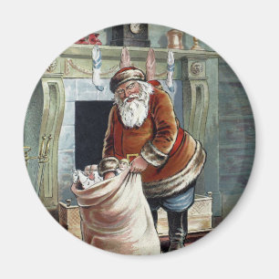 Aimant Noël vintage, Saint Nicolas au coin du feu