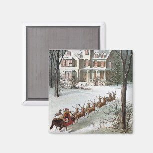 Aimant Noël vintage, Saint Nicolas avec rennes