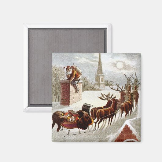 Aimant Noël vintage, Saint Nicolas sur le toit (Recto/Verso)