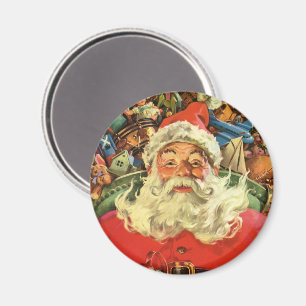 Aimant Noël Vintage Santa Claus à Sleigh avec jouets