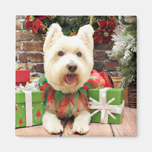 Aimant Noël - Westie - Lucky (Devant)