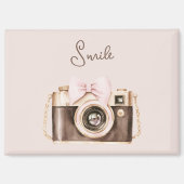 Aimant Nœud rose marron caméra sourire (Recto)