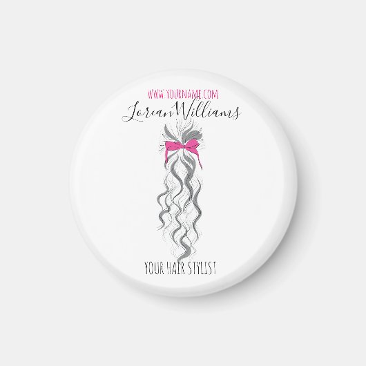 Aimant Nœud Rose Mignon Gris et Blanc Styleuse de Tresses (Devant)