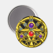 AIMANT NOEUDS CELTIQUES D'OR ABSTRAITS AVEC PIERRES COLOR (Recto/Verso)