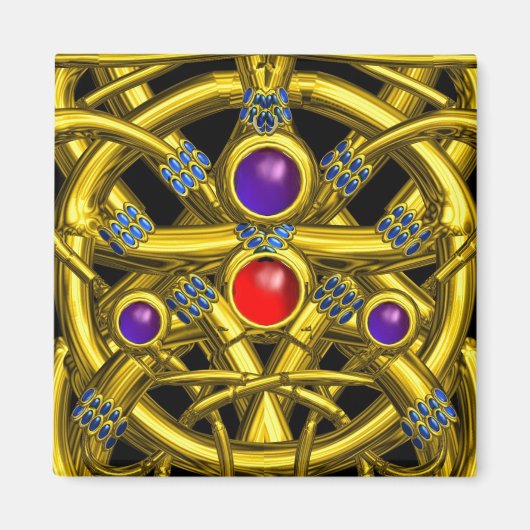 AIMANT NOEUDS CELTIQUES D'OR ABSTRAITS AVEC PIERRES COLOR (Devant)