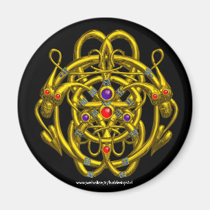 AIMANT NOEUDS CELTIQUES D'OR AVEC DRAGONS DOUCES