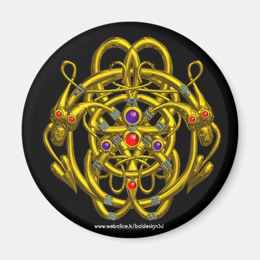 AIMANT NOEUDS CELTIQUES D'OR AVEC DRAGONS DOUCES (Devant)