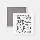 Aimant Noir Aquarelle Mots Inspirationnels Gold Heart (Recto/Verso)