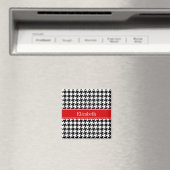 Aimant Noir Blanc Houndstooth Nom rouge Monogramme (In Situ (Lave-vaisselle))