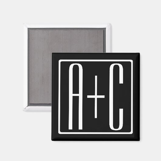 Aimant Noir & Blanc | Initiales de couple (Recto/Verso)