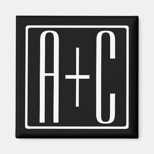 Aimant Noir & Blanc | Initiales de couple (Devant)