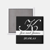 Aimant Noir & Blanc Monogramme Mariage Enregistrer les da (Recto/Verso)