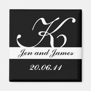 Aimant Noir & Blanc Monogramme Mariage Enregistrer les da