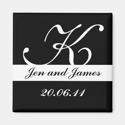 Aimant Noir & Blanc Monogramme Mariage Enregistrer les da (Devant)
