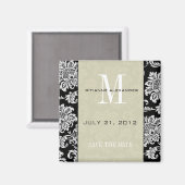 Aimant Noir Damask Gris Monogramme Enregistrer La Date (Recto/Verso)