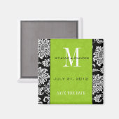 Aimant Noir Damask Monogramme Vert Enregistrer La Date (Recto/Verso)