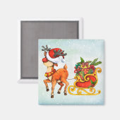 Aimant Noir de renne rouge mignon tirant traîneau Noël (Recto/Verso)