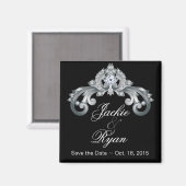 Aimant Noir Enregistrer la date Mariage Elegant Argent An (Recto/Verso)