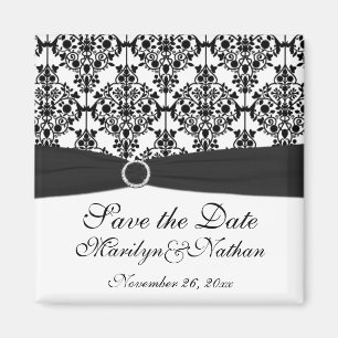 Aimant noir et blanc de faveur de mariage damassé
