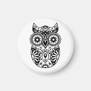 Aimant Noir et blanc de hibou de crâne de sucre