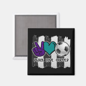Aimant Noir et blanc Striped Peace Love Soccer (Recto/Verso)