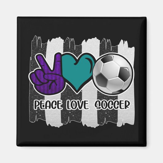 Aimant Noir et blanc Striped Peace Love Soccer (Devant)