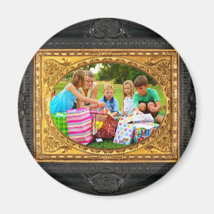 Aimant Noir et cadre d'or - ajoutez votre photo !