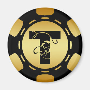 AIMANT NOIR ET JETON DE POKER DE LA LETTRE T DE
