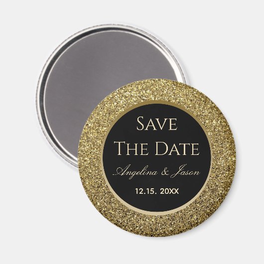 Aimant Noir et Or Mariage Enregistrer l'aimant Date (Recto/Verso)