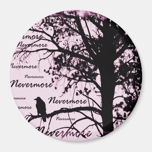 Aimant Noir et rose Nevermore Corbeau Silhouette (Devant)