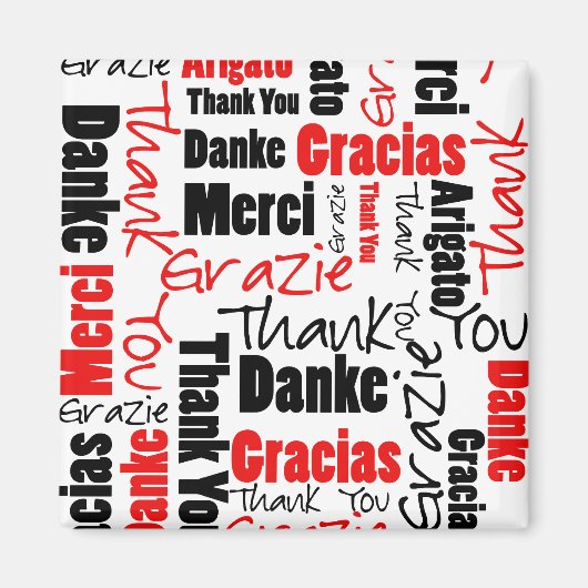 Aimant Noir et rouge Merci multilingue Nuage de mots (Devant)