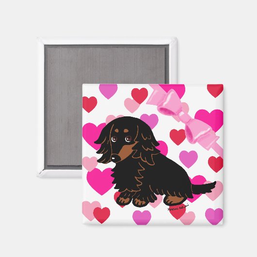 Aimant Noir et Tan Long Haired Dachshund 3 (Recto/Verso)