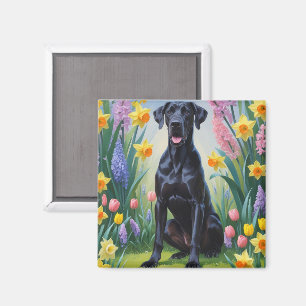 Aimant Noir Grand Danse Fleurs de printemps de chien Pein