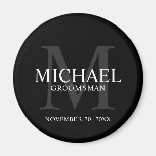 Aimant Noir Groomsmen Personnalisé Nom et monogramme