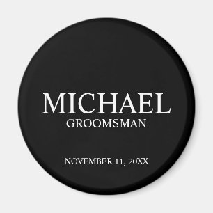 Aimant Noir Nom et monogramme du Groomsman Personnalisé
